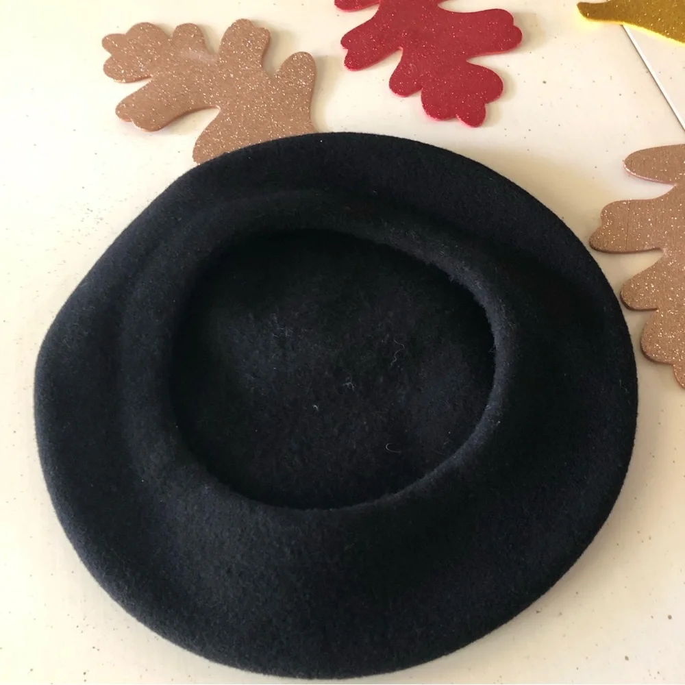 Made in France Wool Classic French Beret Hat Black Unisex - Picture 3 of 10